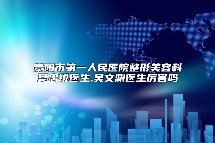 贵阳市第一人民医院整形美容科夏忠锐医生,吴文渊医生厉害吗