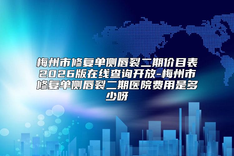 梅州市修复单侧唇裂二期价目表2026版在线查询开放-梅州市修复单侧唇裂二期医院费用是多少呀