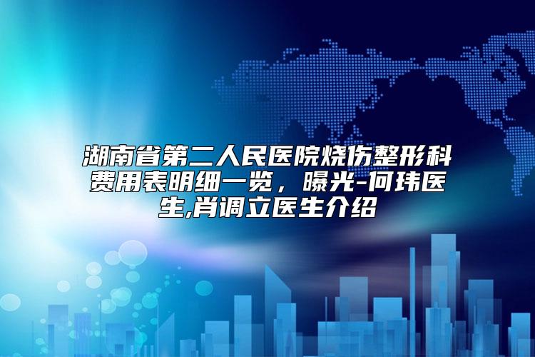 湖南省第二人民医院烧伤整形科费用表明细一览，曝光-何玮医生,肖调立医生介绍